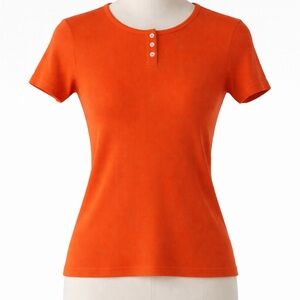 Y2K Womens Ribbed Top Small Orange Fitted Henley Jones New York Sport
